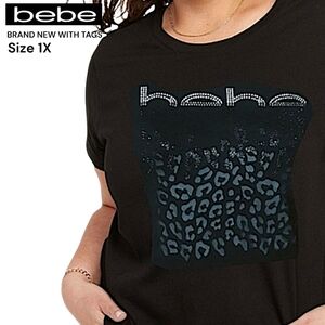 Bebe Black Waterfall T-Shirt BRAND NEW WUTH TAGS